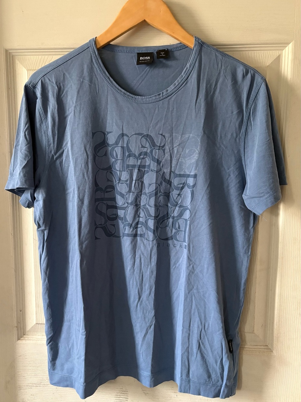 BOSS Men's Light Blue Graphic Crewneck T-Shirt